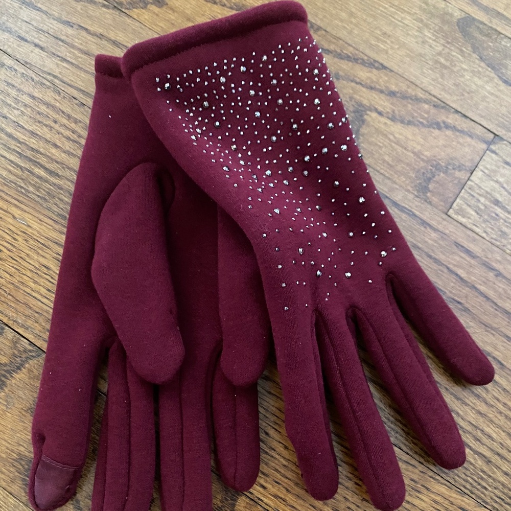 Women's Gloves. Wine-colored, Sequins, Touch-Screen. L New. Poly. Stretch